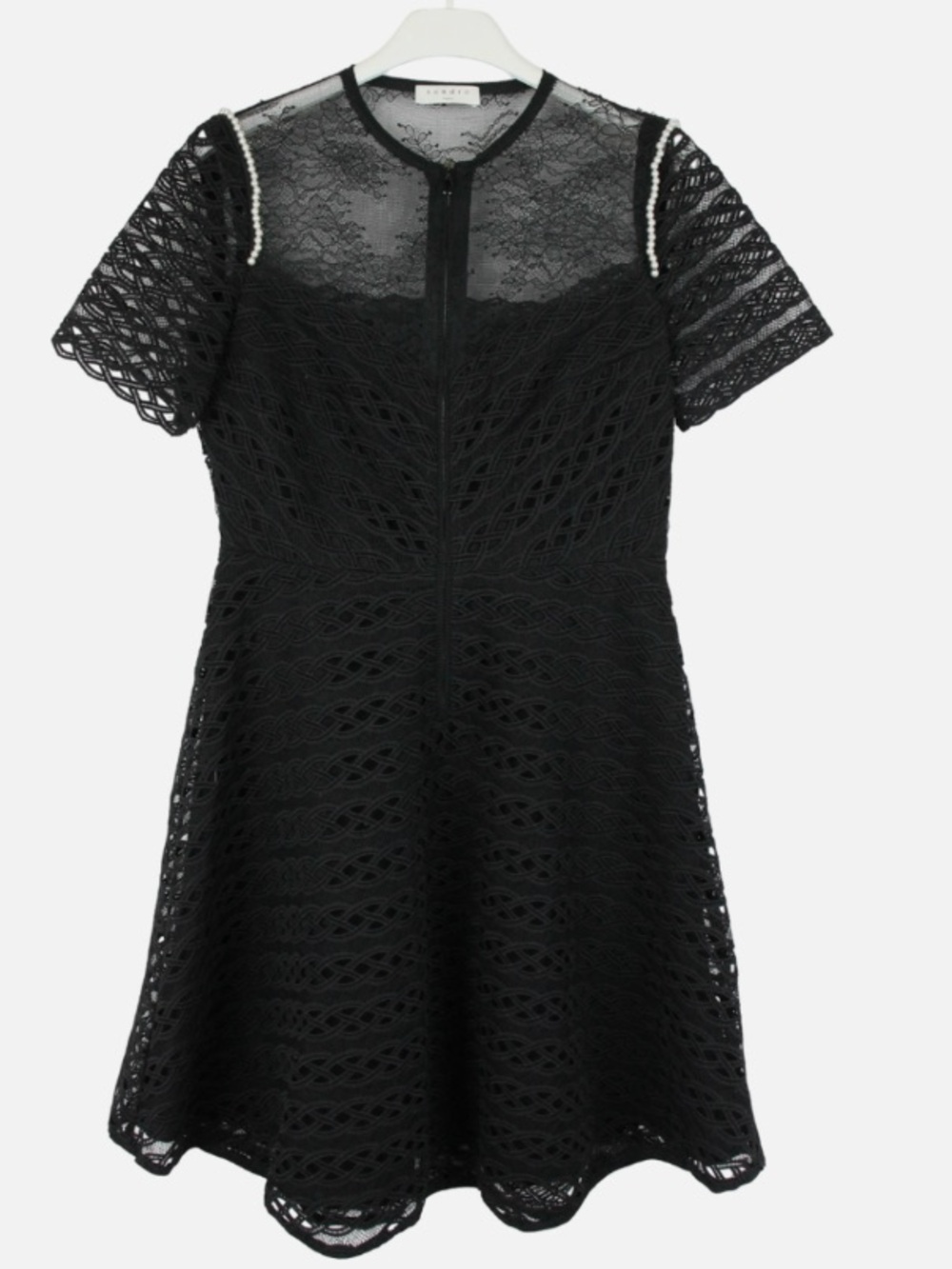 Sandro Black Guipure Lace A-Line Mini Dress